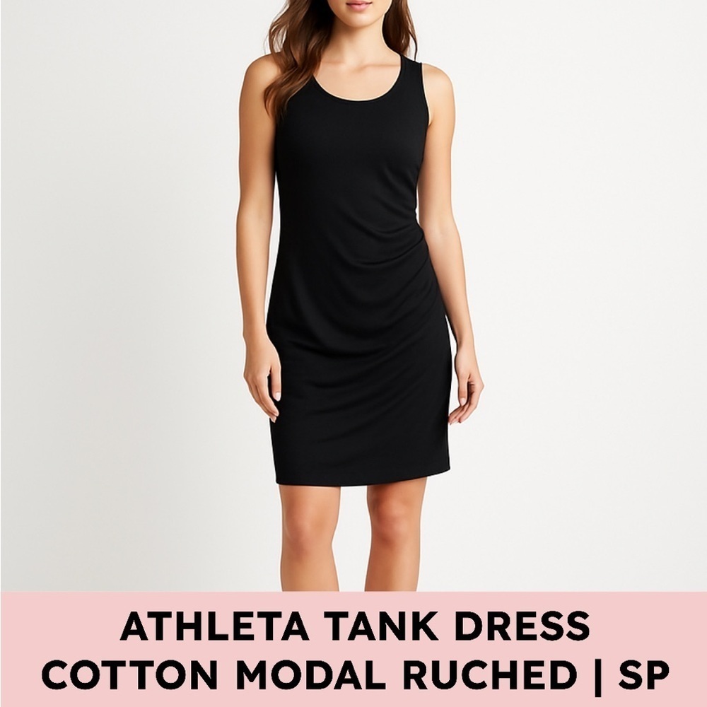 Athleta Della Dress Cotton Modal Ruched Tank LBD Athleisure SP Black - Picture 10 of 10
